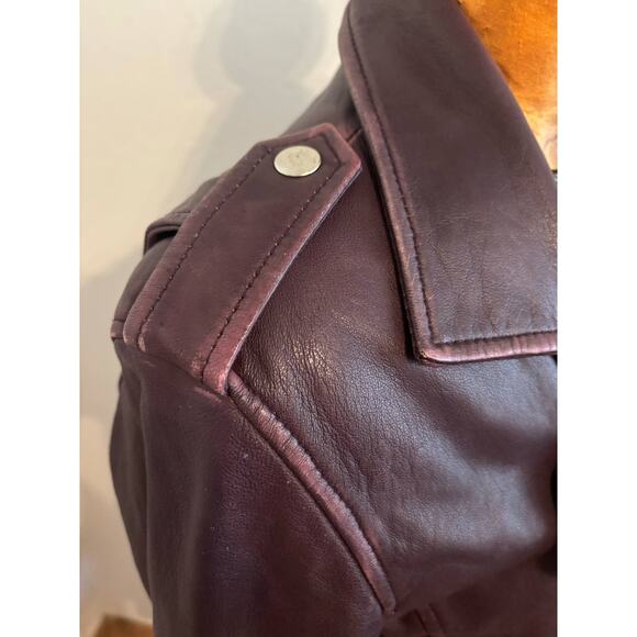 Amaryllis Distressed 100% Leather Moto Deep Jacket Purple Asymmetric Zip Size S - Picture 8 of 15